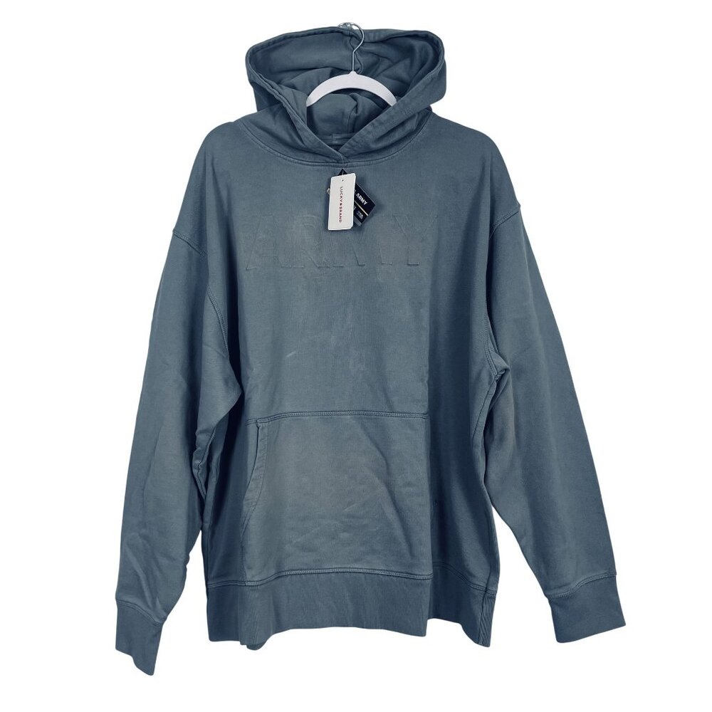 Lucky Brand Mens U.S. Army Hoodie XL Gray Cotton Blend Pullover Sweatshirt With